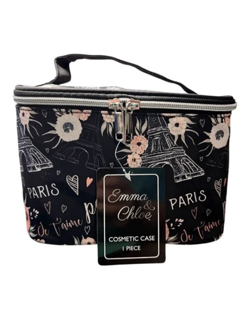 Paris Eiffel Tower Cosmetic Train Case Travel Beauty Makeup Bag NWT Top Handle